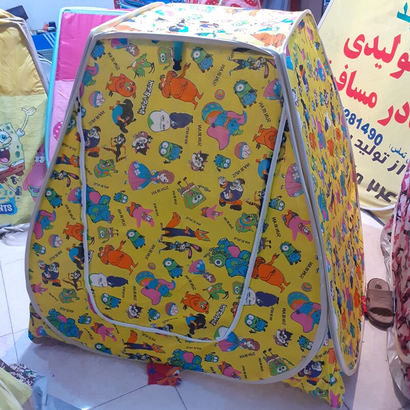 چادربازی نوجوان پارچه ای طرح باب اسفنجی زرد