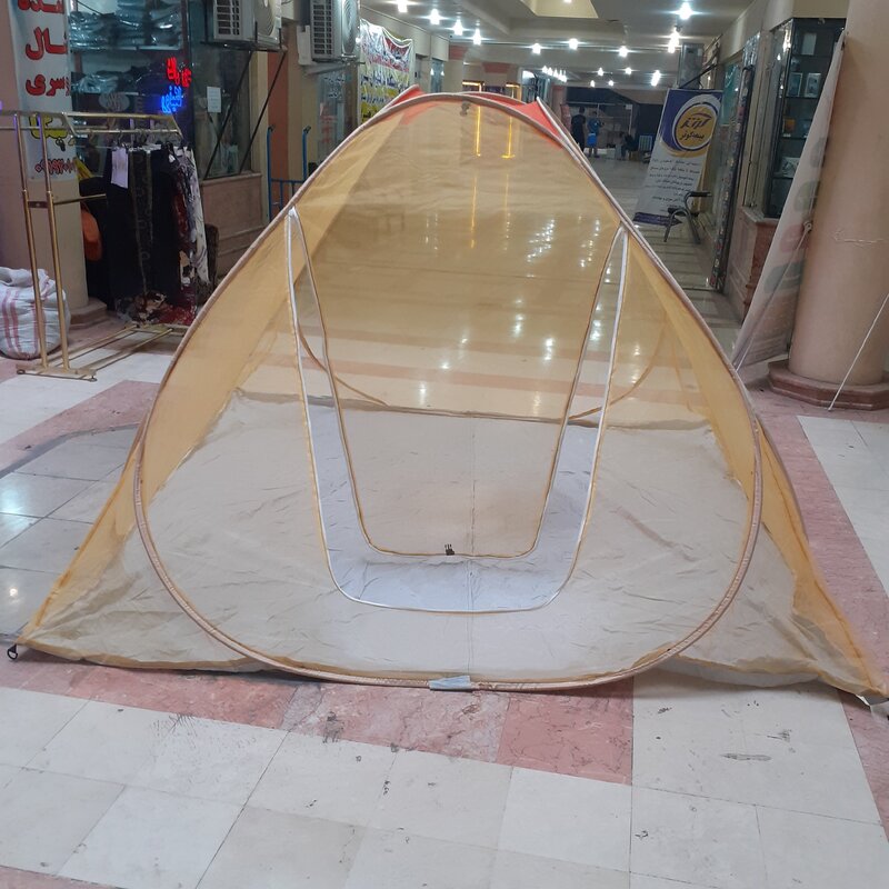 پشه بندمسافرتی فنری12نفره کف ضخیم تورحریر رنگ لیمویی ریزبافت